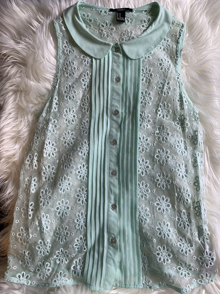 Forever 21 Mint Green Peter Pan Collar Blouse Size M