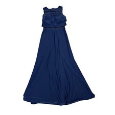 Nightway Women's Navy Sleeveless Front Slit Illusion Sheath Evening Dress - 8