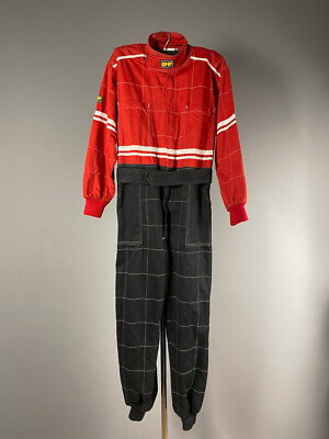 Mint OMP Rare Vintage Red Black White Full Racing Suit Overalls Check Size 54