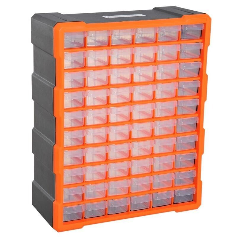 Cassettiera Porta Minuteria Arancione 60 Cassetti 38x16x47.5cm Officina