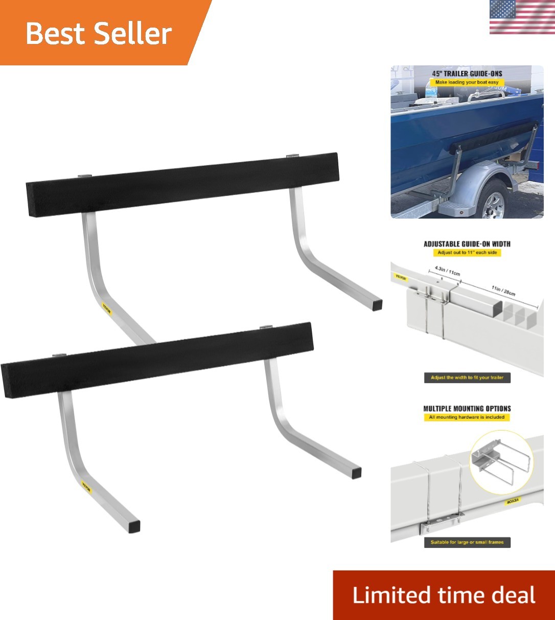 Adjustable Trailer Guide Poles 22"-60" for Fishing & Ski Boats - 2PCS