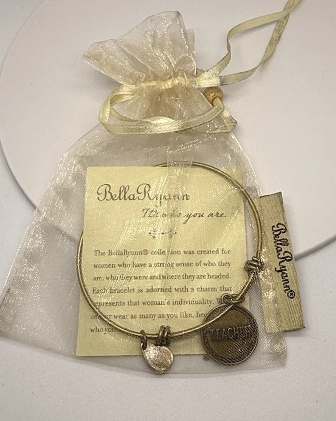 Brazalete Brazalete Expandible Bella Ryann TEACHER Vintage Tono Dorado Dije Ovalado Foto 3 de 3
