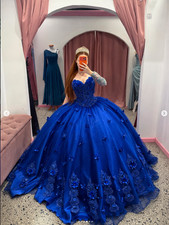 Sweetheart Quinceanera Dresses Royal Blue 3D Flowers Birthday Party Ball Gown