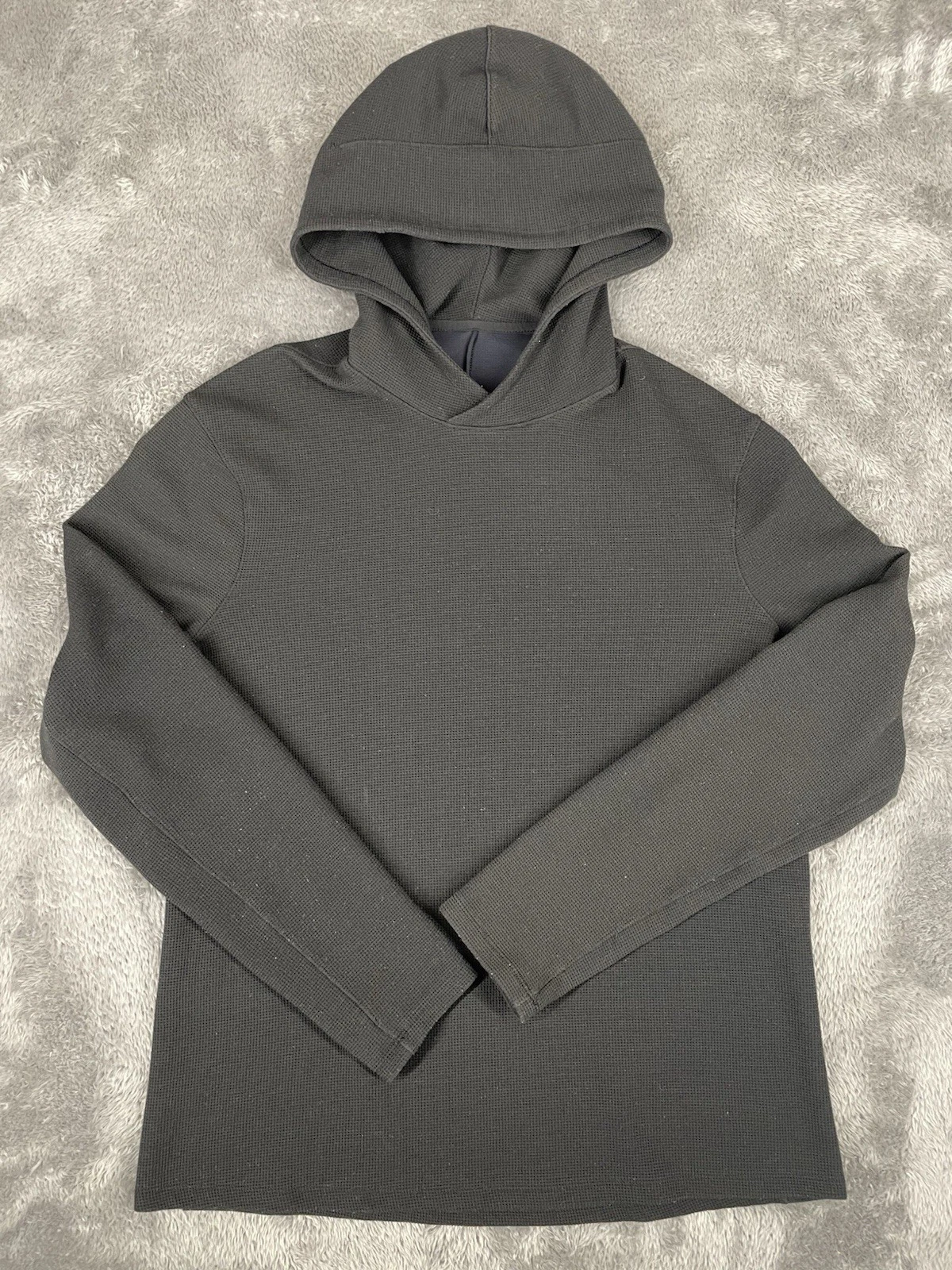 Lululemon Men S Black Shift Stitch Waffle Knit Thermal Hoodie Pullover