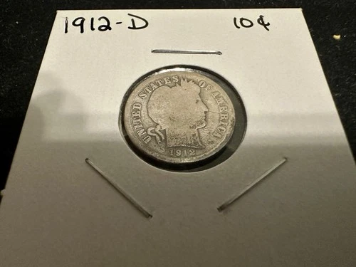 1912-D Barber Dime Good-Very Good Condition 90% Silver Content
