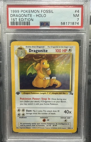 1999 Pokémon TCG Fossil Dragonite 4/62 1st Edition Holo Rare PSA 7