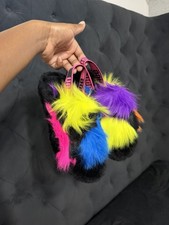 UGG Fluff Yeah Women's Multicolor Colorblock Faux Fur Slide Slippers 8