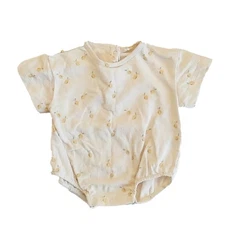 Rylee + Cru Relaxed Short Sleeve Bubble Romper Lemons 3-6M Baby Onepiece