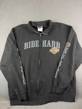 Harley Davidson Motorcycles Mens Black Full Zip Jacket Ride Hard Graphic XL
