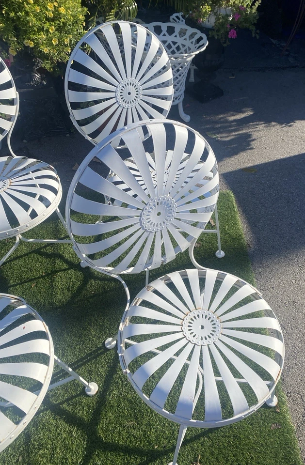 6 Antique Art Deco Francois Carre Sunburst Garden/Patio Chairs - Image 4 of 4