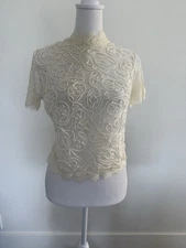 Women’s Zara Trafaluc Sheer Cream Lace Zip Back Crop Blouse