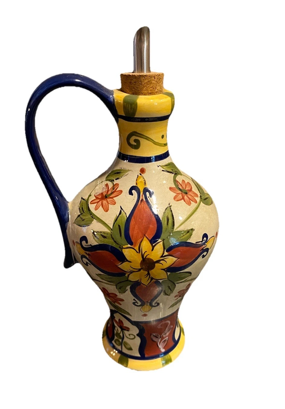 PIER 1 VALLARTA Earthenware Oil or Vinegar Jar Cruet Bottle Drizzle Pour Spout