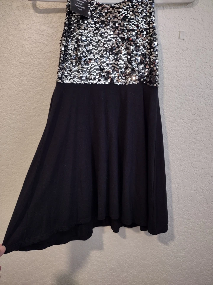 Flowers By Zoe 女孩黑色连衣裙 尺寸 M 7 8亮片粉色珠宝假日派对 — 第 4/4 张图片