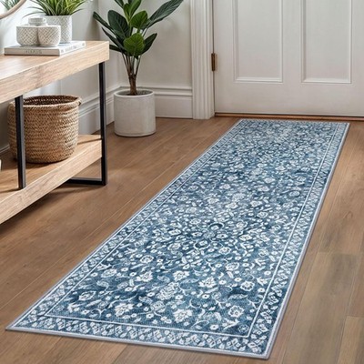 Vintage Runner Rug 2x6, Blue and White Washable Runners for hallways, Super S...