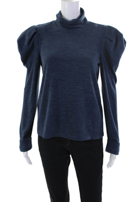 Petersyn Womens Puffy Long Sleeves Turtleneck Sweater Blue Cotton Size Medium