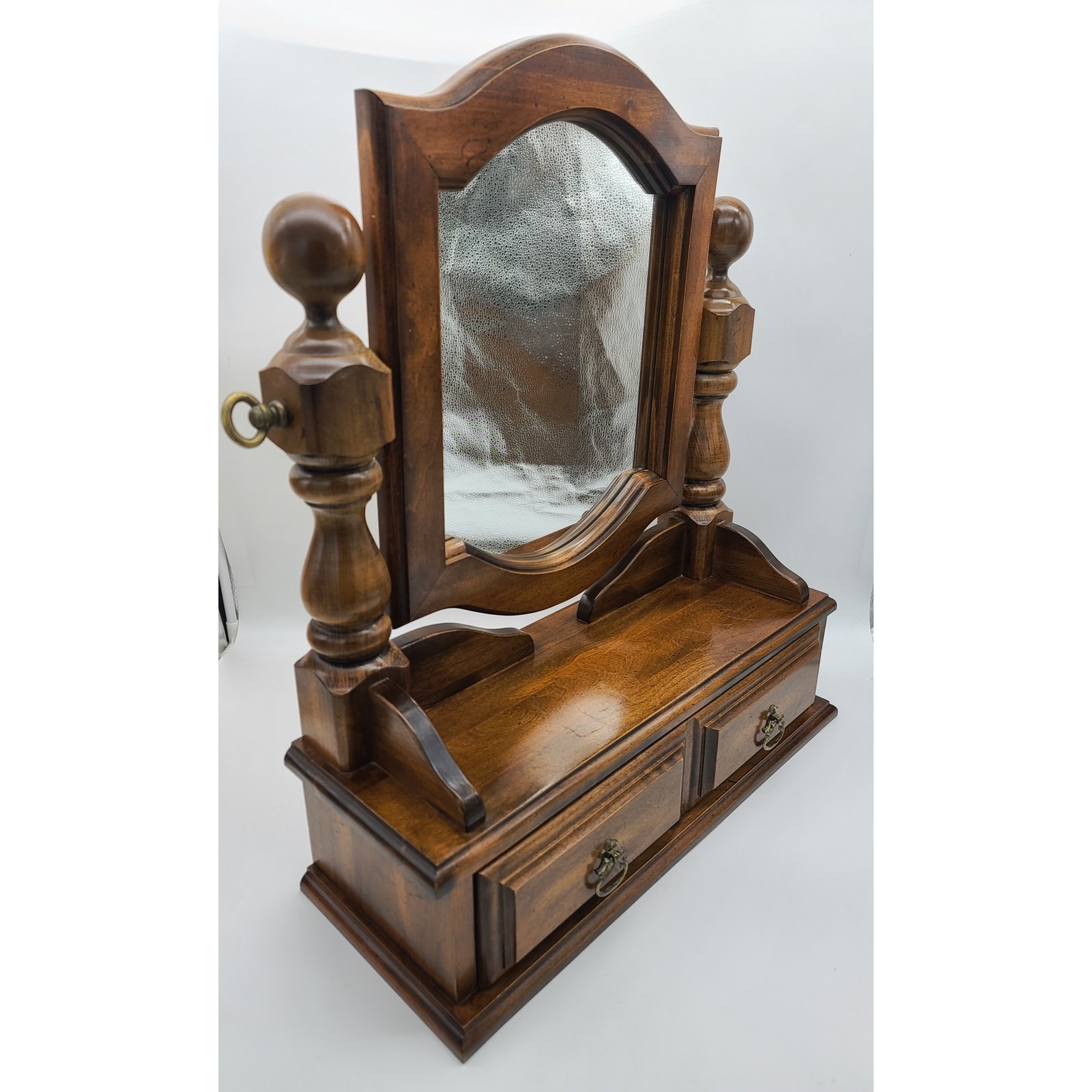 Vintage Pine Wood Cheval Mirror w/Drawer Dresser Top Vanity 24.5" Ethan Allen? 