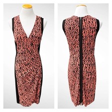 Kenneth Cole NY Sleeveless Sheath Dress Zipper Back Coral with Black Trim, Sz 10