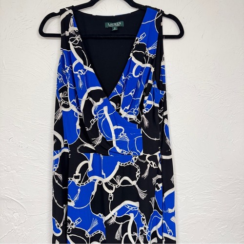 Abito midi donna Lauren Ralph Lauren blu nero stampa catena 12 senza maniche - Foto 2 di 13