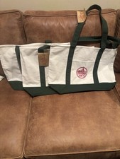 3 Trader Joe's Large Canvas Tote Reusable Bag 20x14x6" Green/White NEW