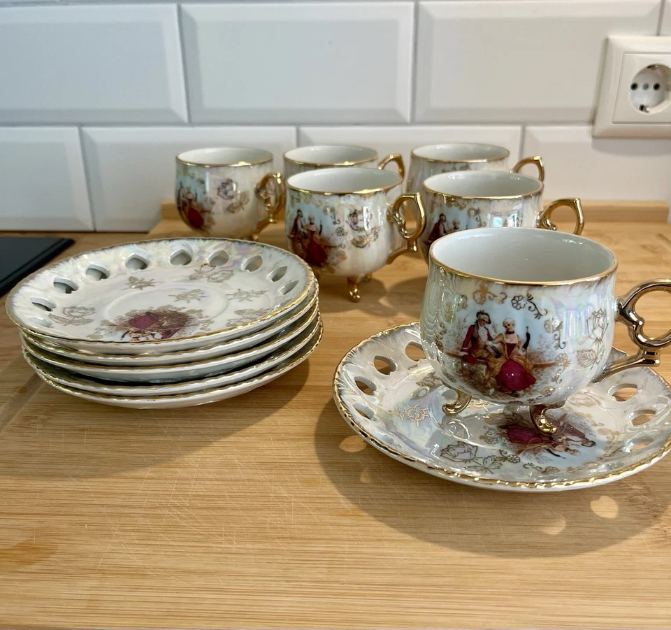 WKM 1888 Ellis LD Perlmutt Porzellan Service 6 Tasse mit 6 Unterteller - Bild 2 von 4