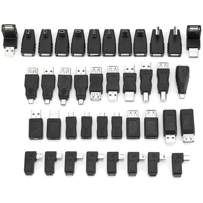 40 Pcs USB Adapter Kit Mini Connectors Male to Female Micro USB
