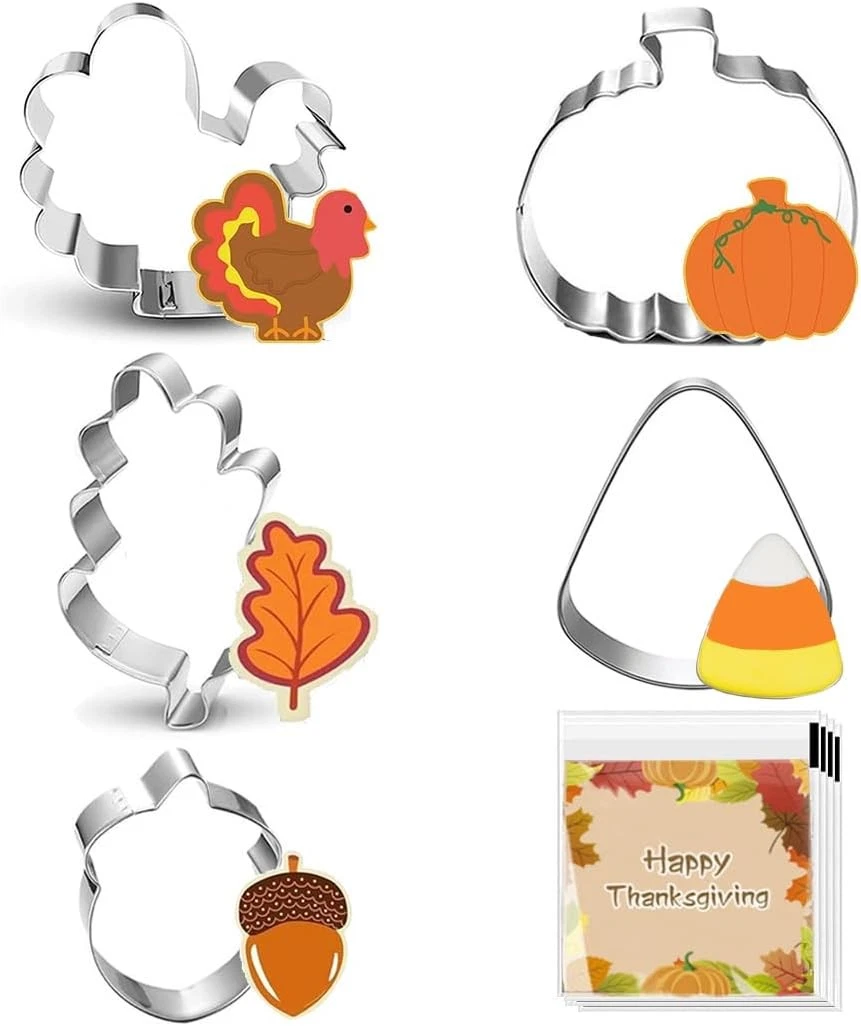Fall Thanksgiving Feast Cookie Cutters - 5 pieces Large Silver