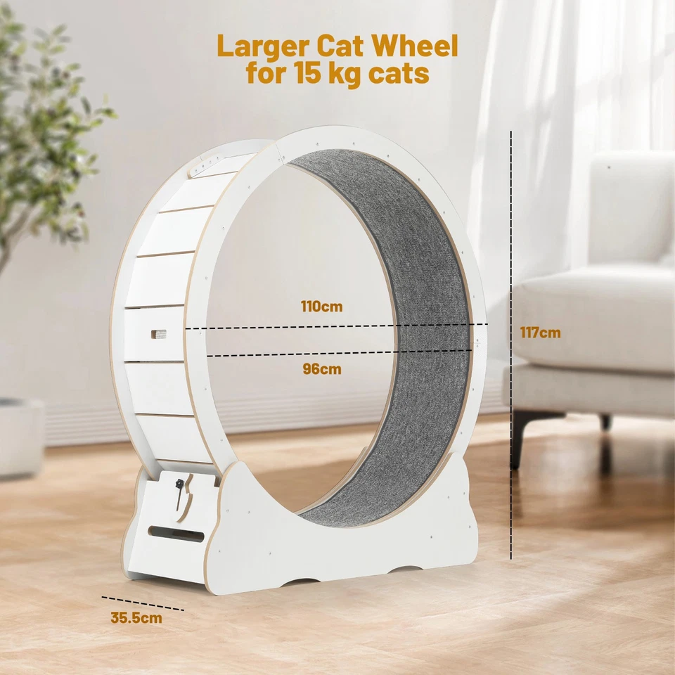Wooden Cat Exercise Wheel 52" Large Cat Treadmill Wheel for Indoor Cats White - Image 2 of 4