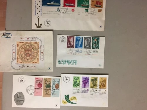 Five '50 Israel fdc with multiple stamps or SS