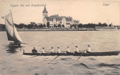 Postcard Tegel Lake and Beach Castle Tegel Boat Postcard before 1945 (D40635)