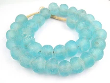 Jumbo Clear Marine Recycled Glass Beads 23mm Ghana African Sea Glass Blue Round