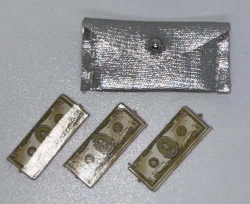 Vintage Barbie Silver Purse + (3) Cardboard Money | Doll Accessories