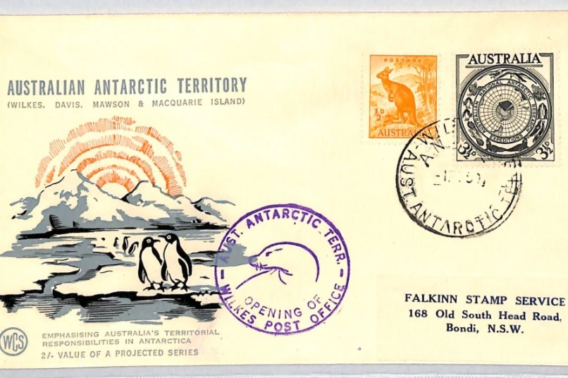 AUSTRALIAN ANTARCTIC TERRITORY Cover 1957 Open WILKES POST OFFICE Penguins ZK220 - Image 1 of 4