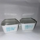 2 Vintage Pyrex Amish Butter Print Lidded Refrigerator Dish 0501 Turquoise