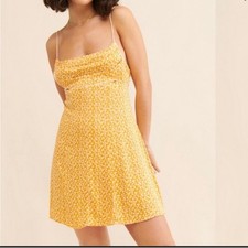 Free People Kai Strappy Mini Summer Dress in Yellow Print Size S RRP £98