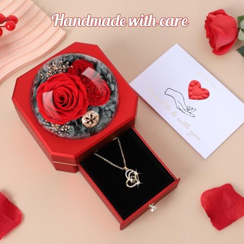 Preserved Real Rose Gifts for Women Mom Wife,Eternal Flowers Rose with I Red - Picture 5 of 7