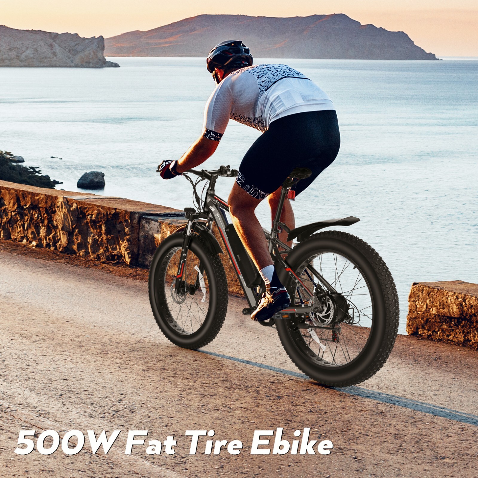 500W Electric Bike 26Inch Fat Tire Beach Snow Bicycle Lockable Suspension Fork