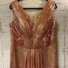 Rose Gold Sequin Formal Cocktail Wedding Dress Large/XL