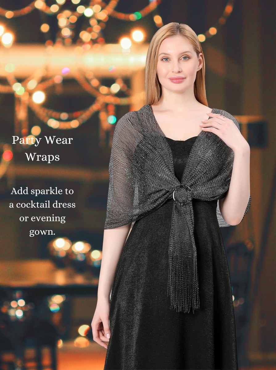 Womens Sparkling Metallic Shawls and Wraps with Buckle for Evening Dresses  We... | eBay