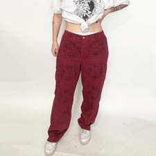Vintage Chicos red black asian print straight leg pants M/L