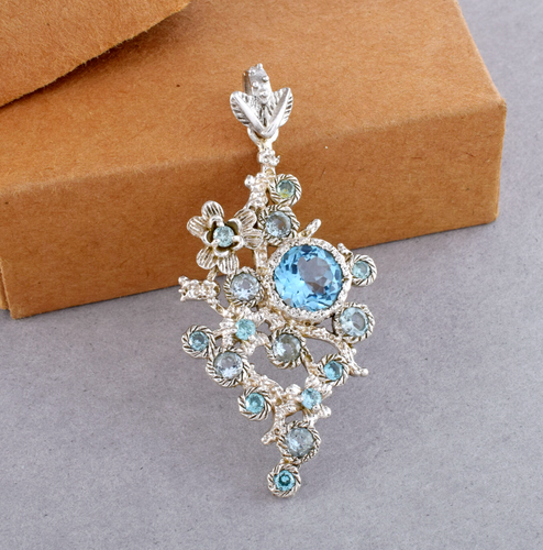Pendentif Topaze Blue Sky Brésil Argent Doré | Azura