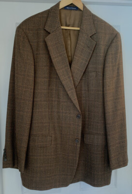 ''Alan Flusser''A Cognac Multi ColorWindow Pane Plaid  Sport Coat 44L 100% Wool