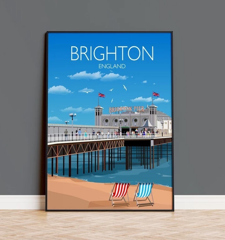 Brighton UK Travel Print Poster England Seaside Art Wall Decor