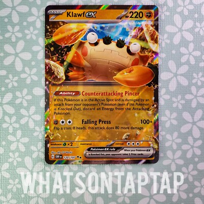 klawf ex pokemon card value Pokemon Card Klawf Ex 120/197 Ultra Rare Scarlet Violet Obsidian Flames NM