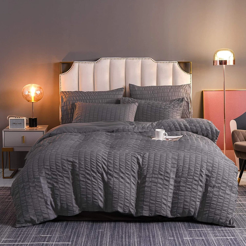 Seersucker Duvet Cover 100% Microfiber Quilt Bedding Set Double King Size - Image 4 of 4