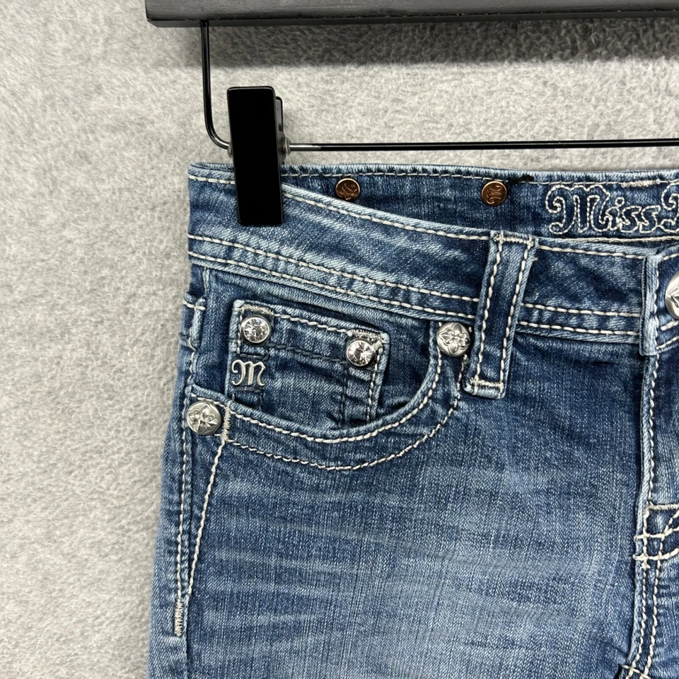 Pantalones Cortos Miss Me Jean Niñas Talla 14 Azul Denim Adornado Lentejuelas Bermudas Foto 4 de 4