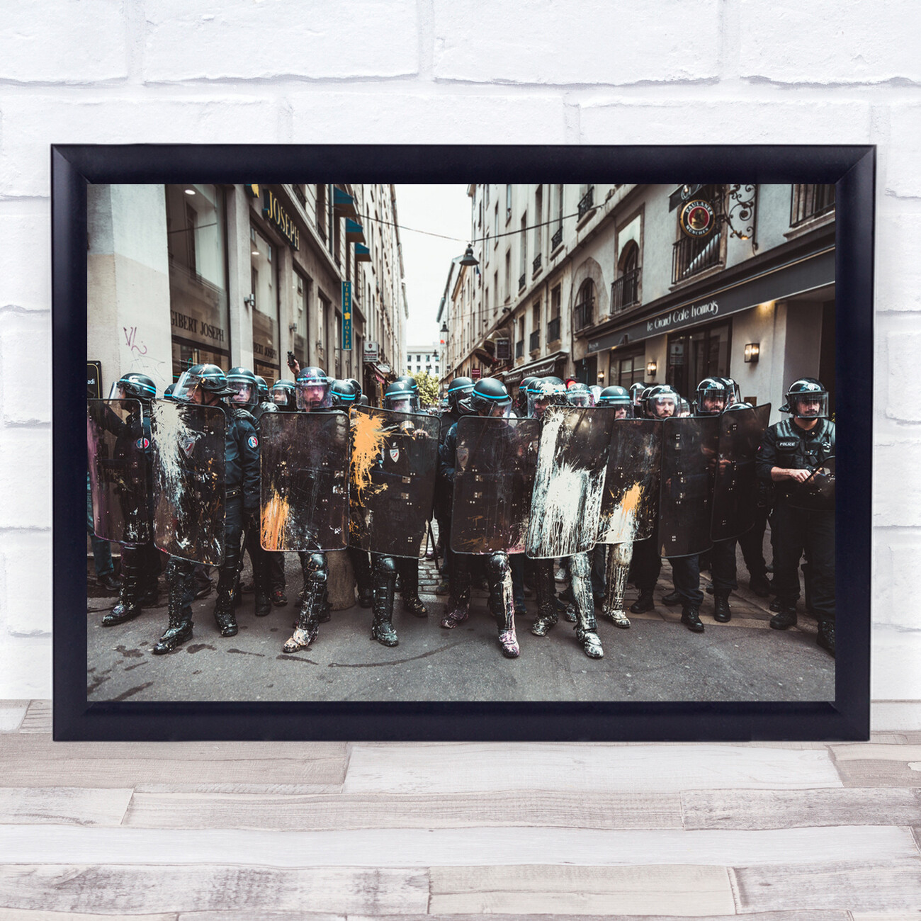 Police Street Event Demonstration Urban City Shield Painting Wall Art Print