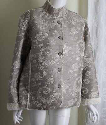 Chico's Sz 2 L Champagne Sherpa Faux-Fur Art-to-Wear Jacket Coat Blazer