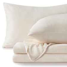 Flannel Sheets Queen Size White - Super Soft Fleece Sheets Set Fluffy Extra P...