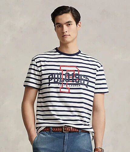 Polo Ralph Lauren Men's SZ S Classic-Fit Striped Logo T-Shirt Navy