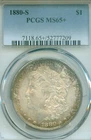 Amazing beautiful 1880/9-S Morgan silver dollar, super toned PCGS MS65+ example